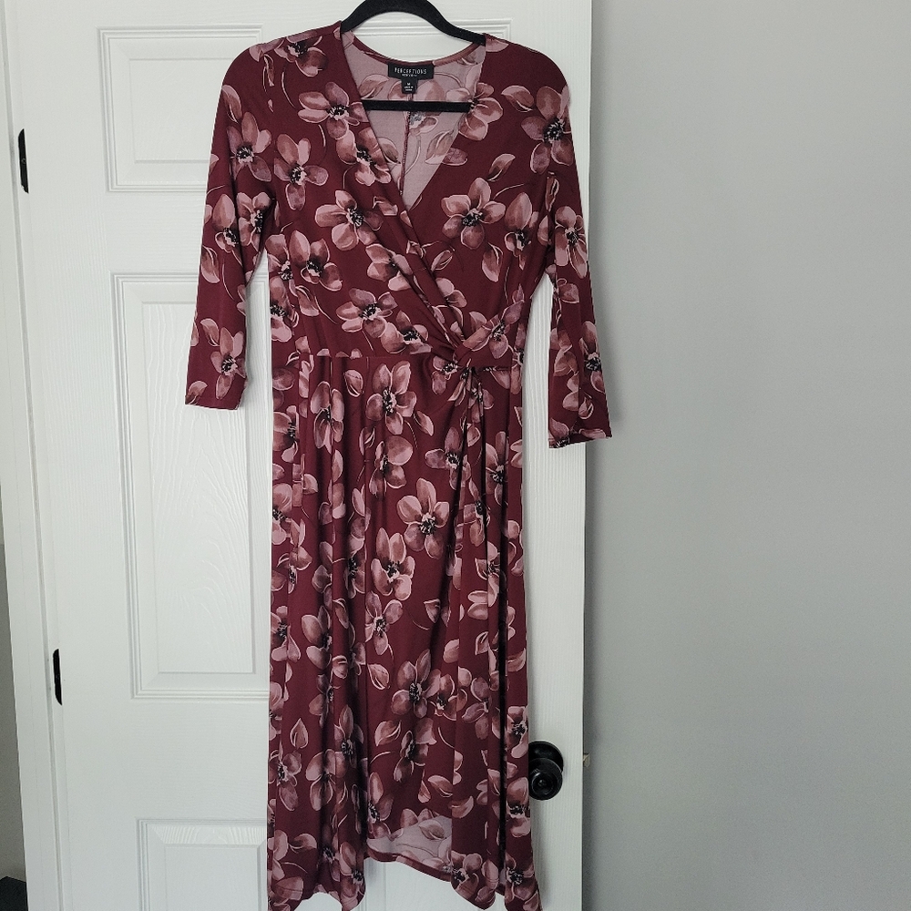 Perceptions Burgundy Floral Wrap Dress